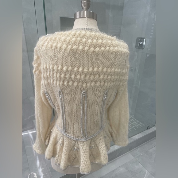 MOHAIR BEIGE SWEATER CARDIGAN WITH JEWELS SIZE MEDIUM - Picture 11 of 17